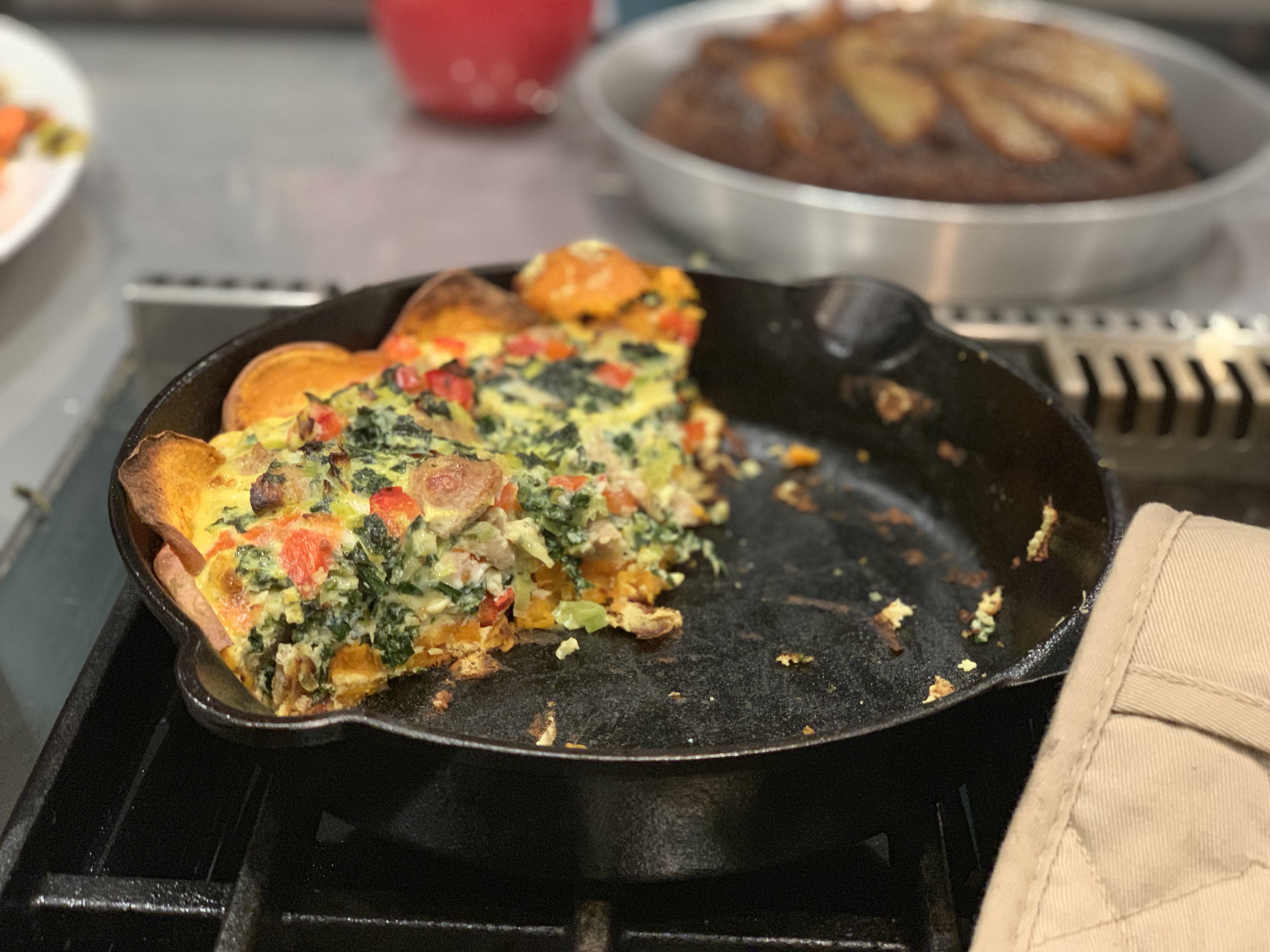 Sweet Potato Crust Quiche with Kale and Roastes Red Pepper