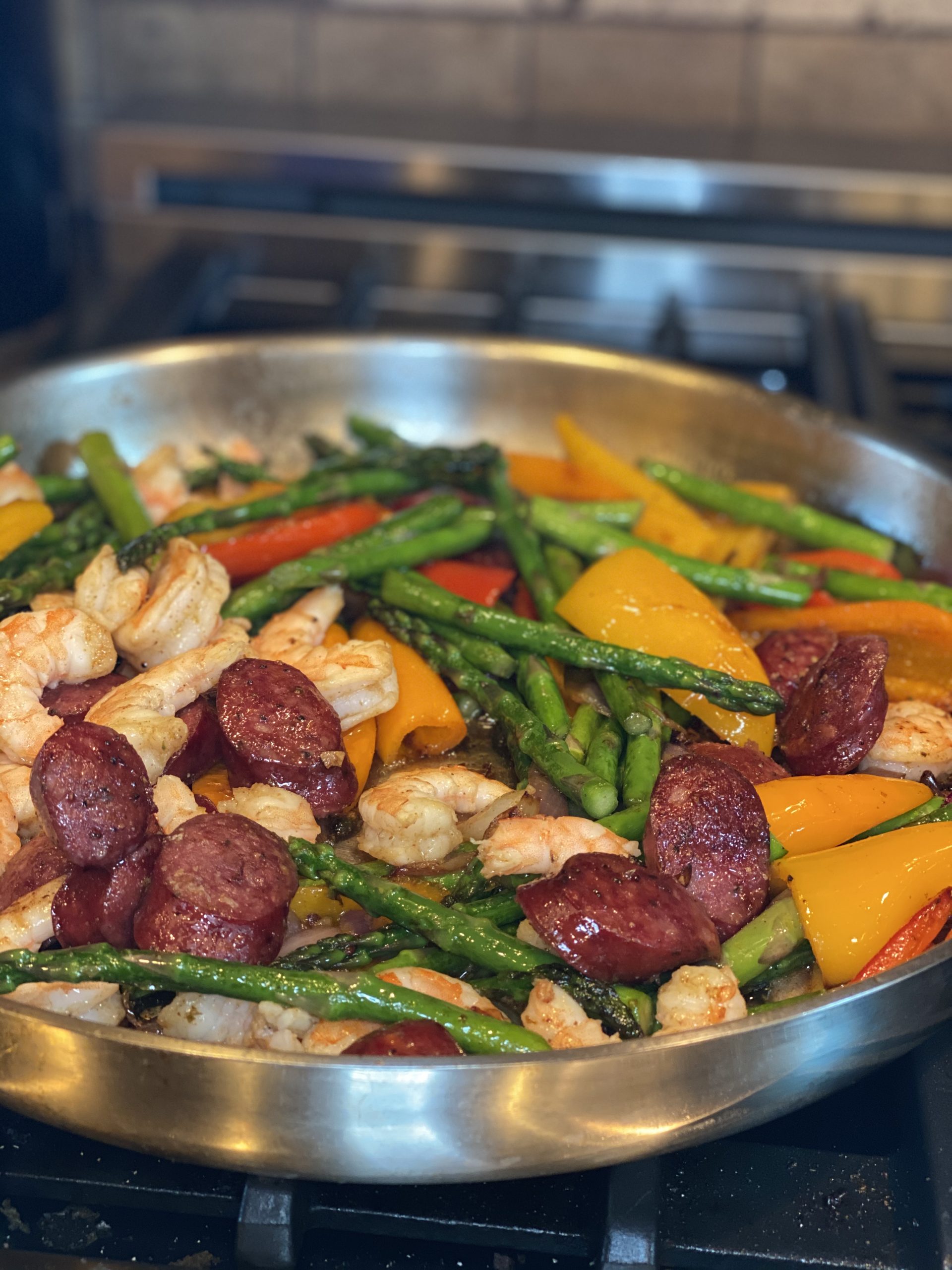 Fresh Spring Shrimp and Sausage Fajitas with Asparagus